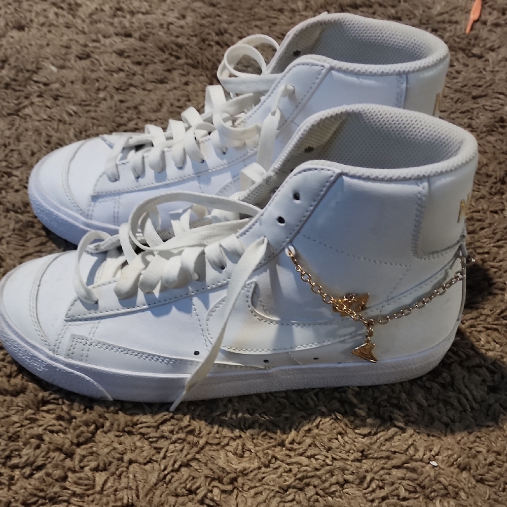 White NIKE BLAZER  Sneakers with Gold Charm
